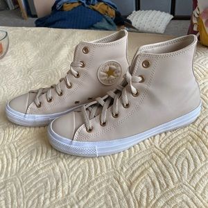 Cream High Top Faux Leather Chuck Taylor All Star